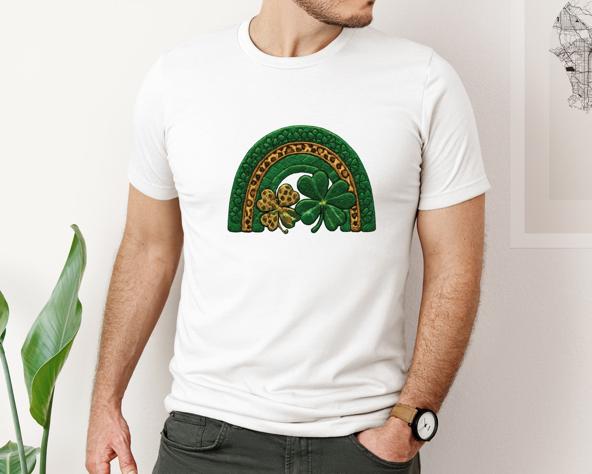brand:Bella Canvas|color:White|St Patricks Day Rainbow Graphic T-Shirt