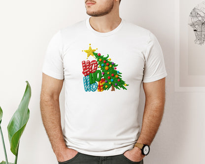 brand:Bella Canvas|color:White|Yarn Crochet Hohoho Christmas Tree Graphic T-Shirt