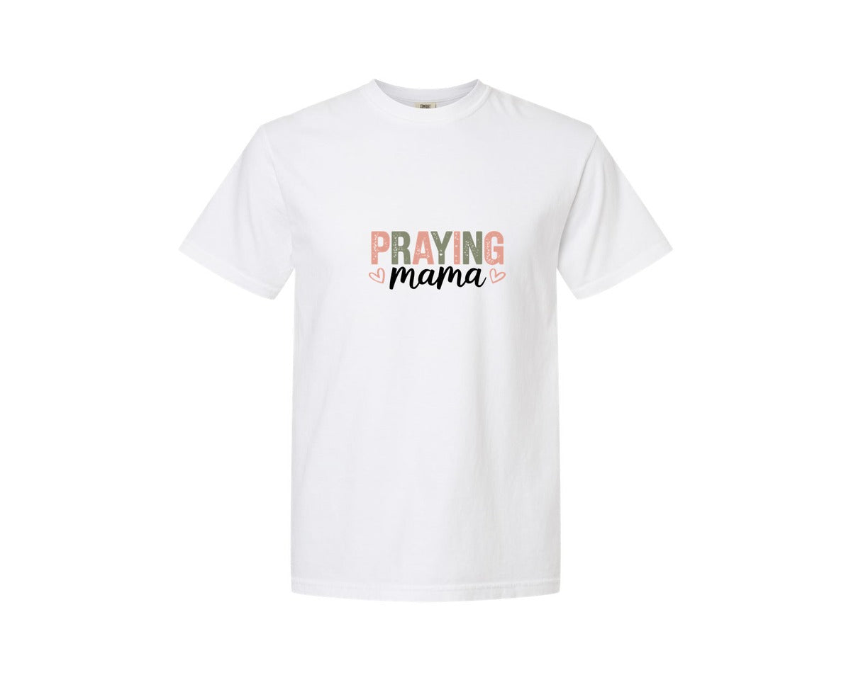 brand:Comfort Colors|color:White|Praying Mama Easter Hand Lettered Graphic T-Shirt