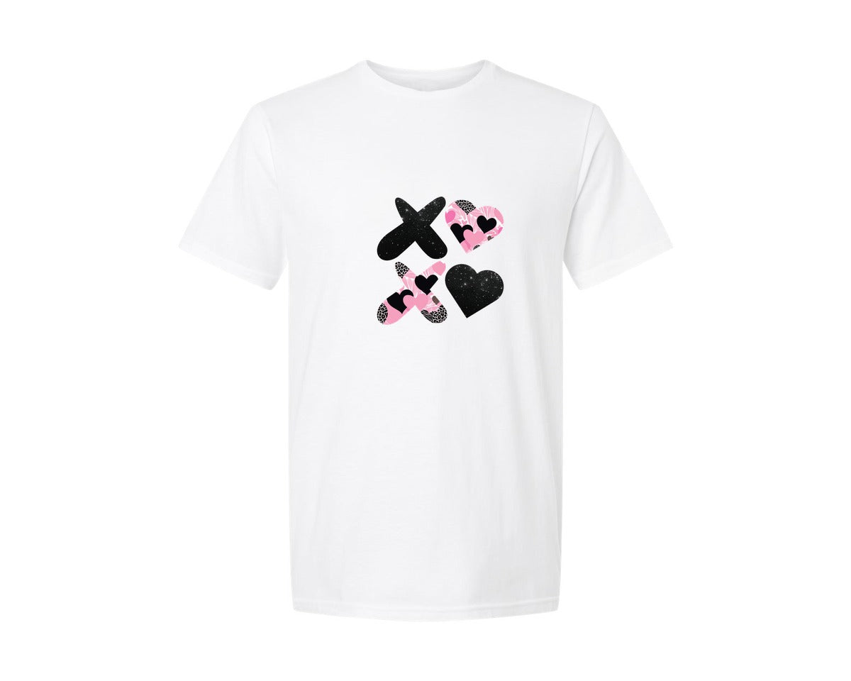brand:Generic|color:White|Xoxo Black Glitter Valentines Day Graphic T-Shirt