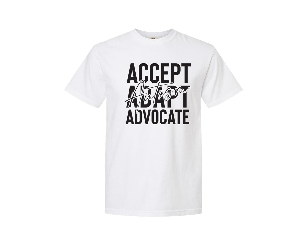 brand:Comfort Colors|color:White|Accept Adapt Advocate Autism Graphic T-Shirt