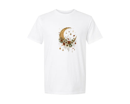 brand:Generic|color:White|Boho Celestial Moon Floral Design Graphic T-Shirt