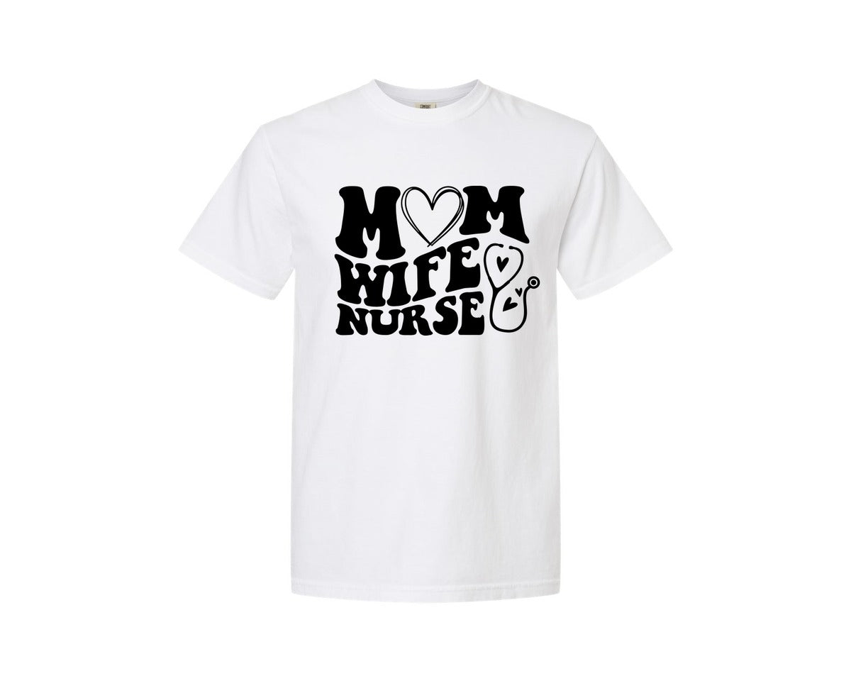 brand:Comfort Colors|color:White|Mom Wife Nurse Wavy Graphic T-Shirt