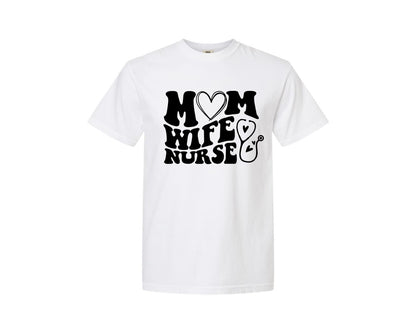 brand:Comfort Colors|color:White|Mom Wife Nurse Wavy Graphic T-Shirt