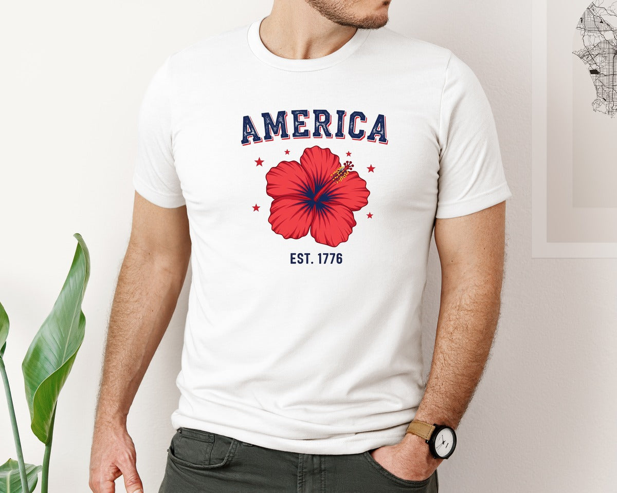 brand:Bella Canvas|color:White|America Floral Floral Est 1776 2 Graphic T-Shirt