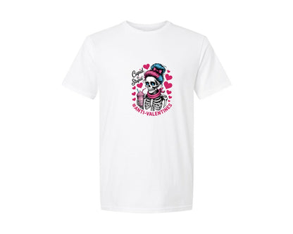 brand:Generic|color:White|Funny Anti Valentine Skeleton Design Graphic T-Shirt