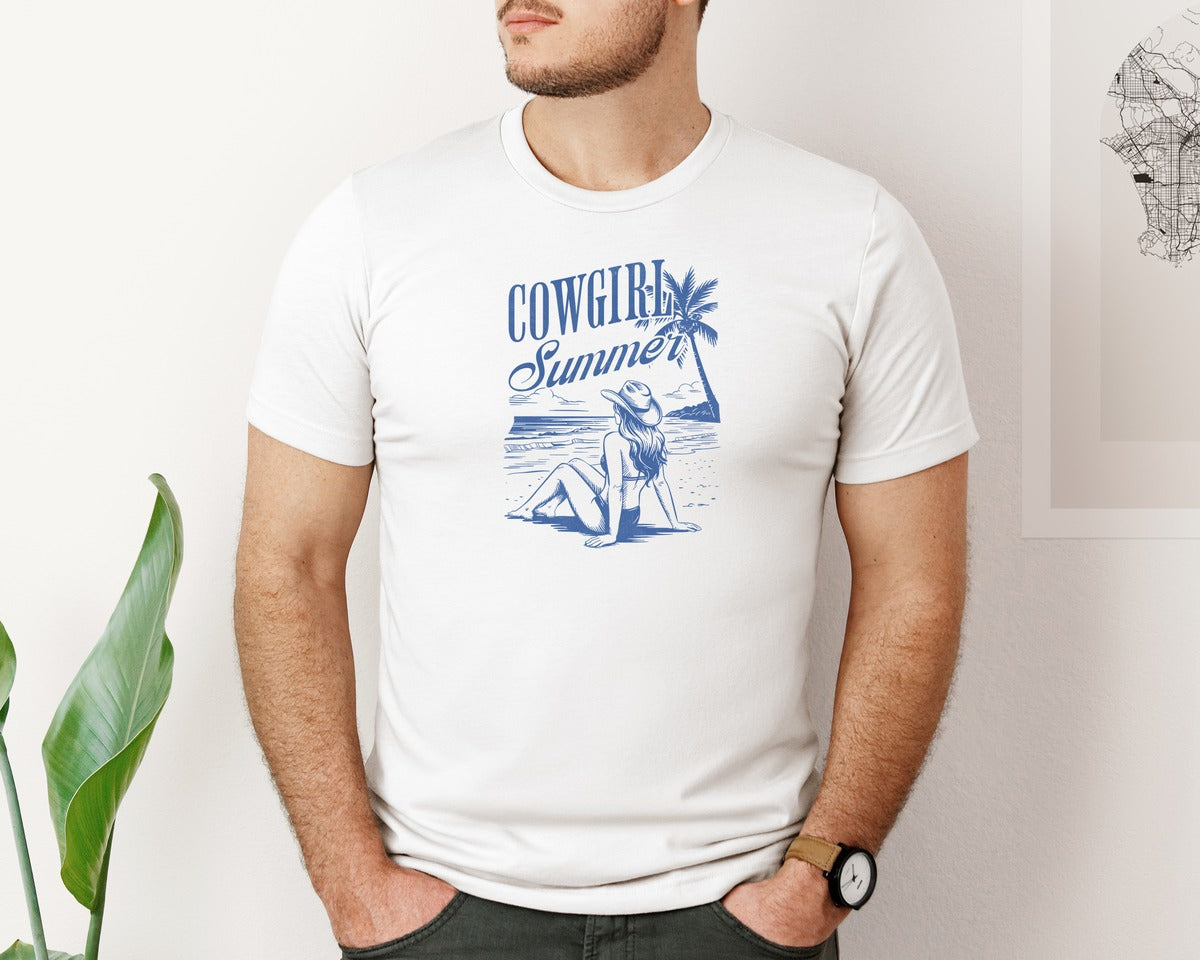 brand:Bella Canvas|color:White|Cowgirl Summer Retro Western Beach Graphic T-Shirt