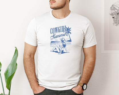 brand:Bella Canvas|color:White|Cowgirl Summer Retro Western Beach Graphic T-Shirt