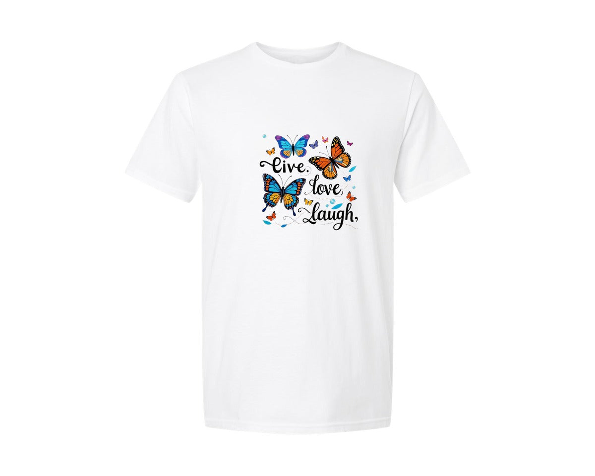 brand:Generic|color:White|Live Love Laugh Butterflies T Shirt Graphic T-Shirt
