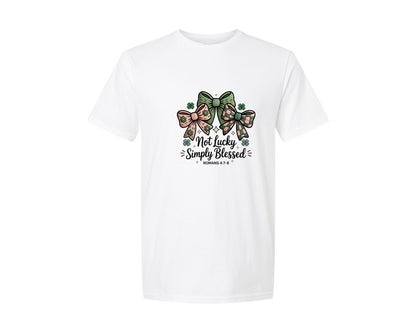 brand:Generic|color:White|Not Lucky Simply Blessed Christian Graphic T-Shirt