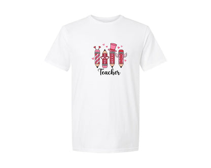 brand:Generic|color:White|Valentine Teacher Pencil Graphic T-Shirt