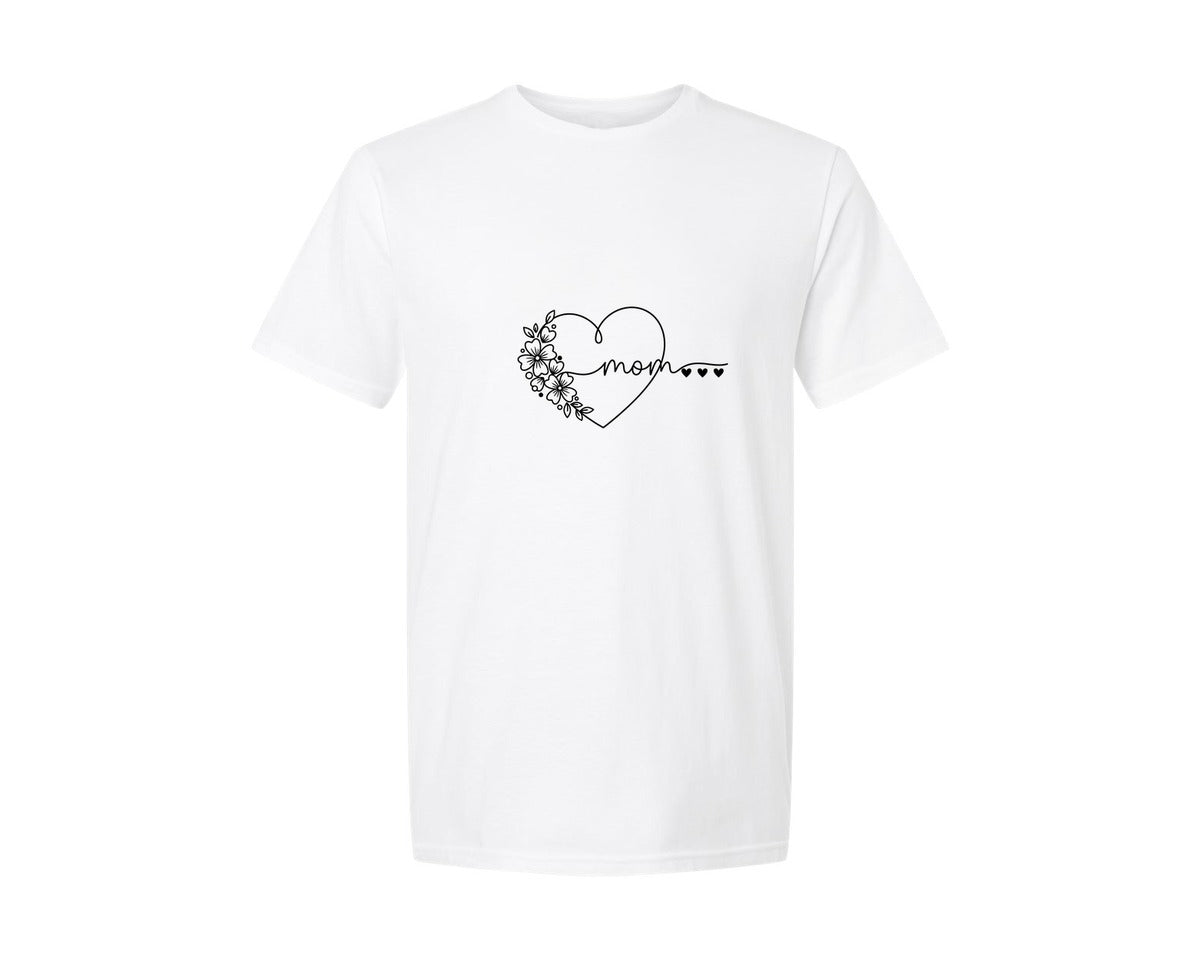 brand:Generic|color:White|Floral Heart Line Art Mom Graphic T-Shirt