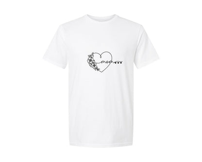 brand:Generic|color:White|Floral Heart Line Art Mom Graphic T-Shirt