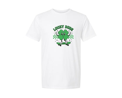 brand:Generic|color:White|Lucky Dude Clover Skateboard Graphic T-Shirt