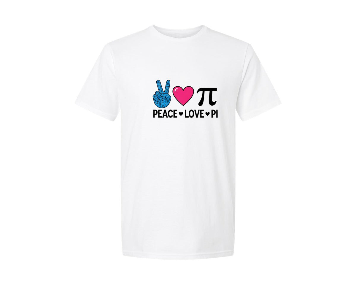 brand:Generic|color:White|Peace Love Pi Math Graphic T-Shirt