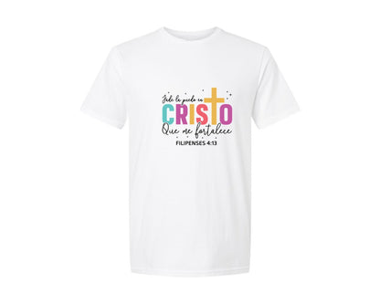 brand:Generic|color:White|Jade La Puedo En Cristo Que Me Fortalece Graphic T-Shirt