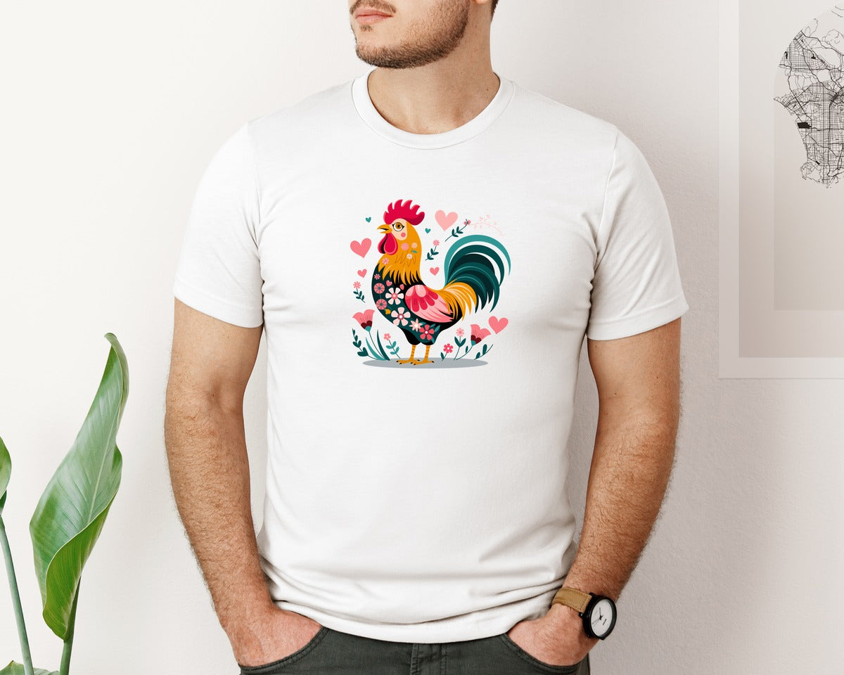 brand:Bella Canvas|color:White|Western Floral Chicken Valentine T S 2 Graphic T-Shirt