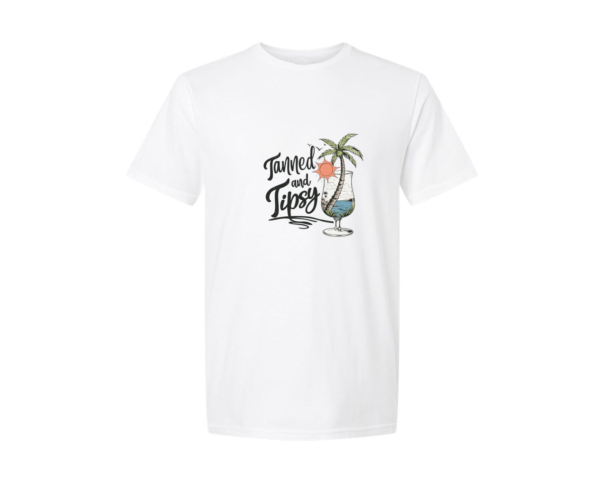 brand:Generic|color:White|Tanned And Tipsy Retro Summer Tipsy 2 Graphic T-Shirt