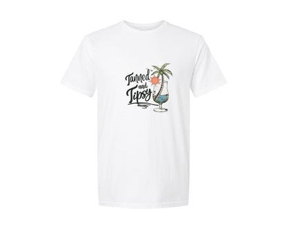 brand:Generic|color:White|Tanned And Tipsy Retro Summer Tipsy 2 Graphic T-Shirt