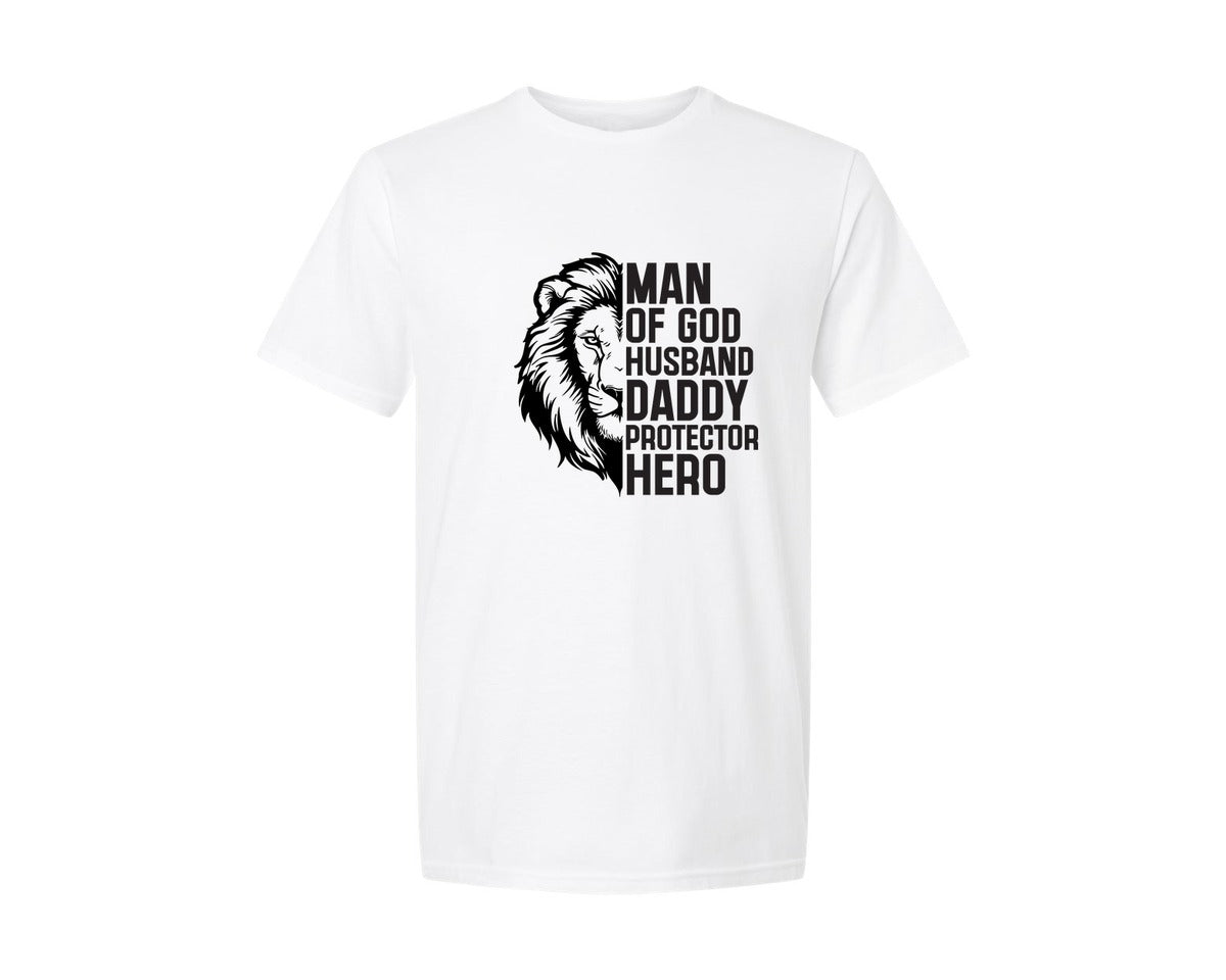 brand:Generic|color:White|Man Of God Christian Father Graphic T-Shirt