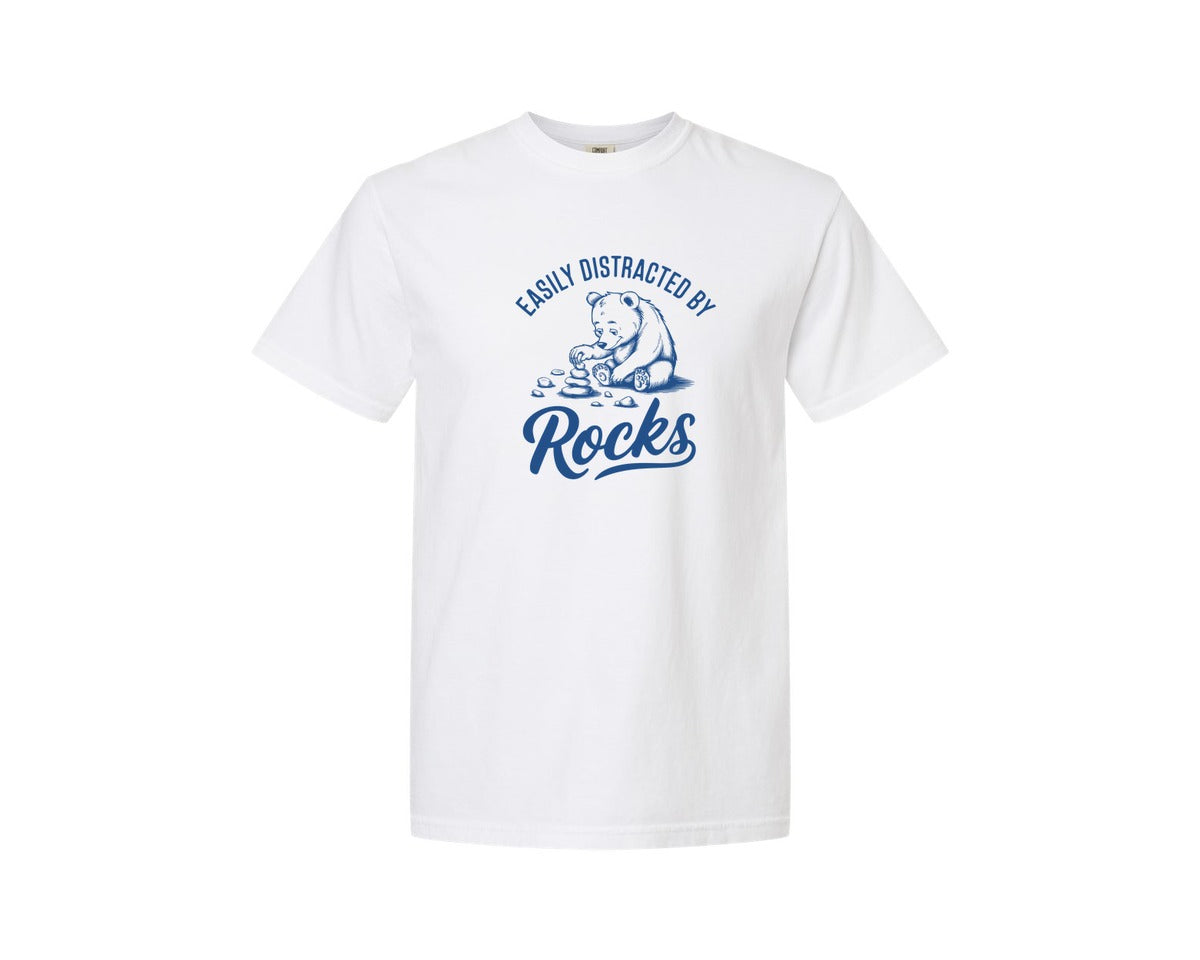 brand:Comfort Colors|color:White|Easily Distracted By Rocks Design Graphic T-Shirt