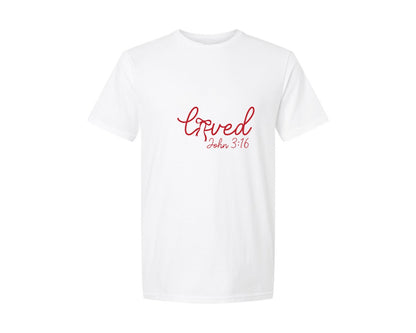 brand:Generic|color:White|Loved John 316 Jesus Valentine 7 Graphic T-Shirt