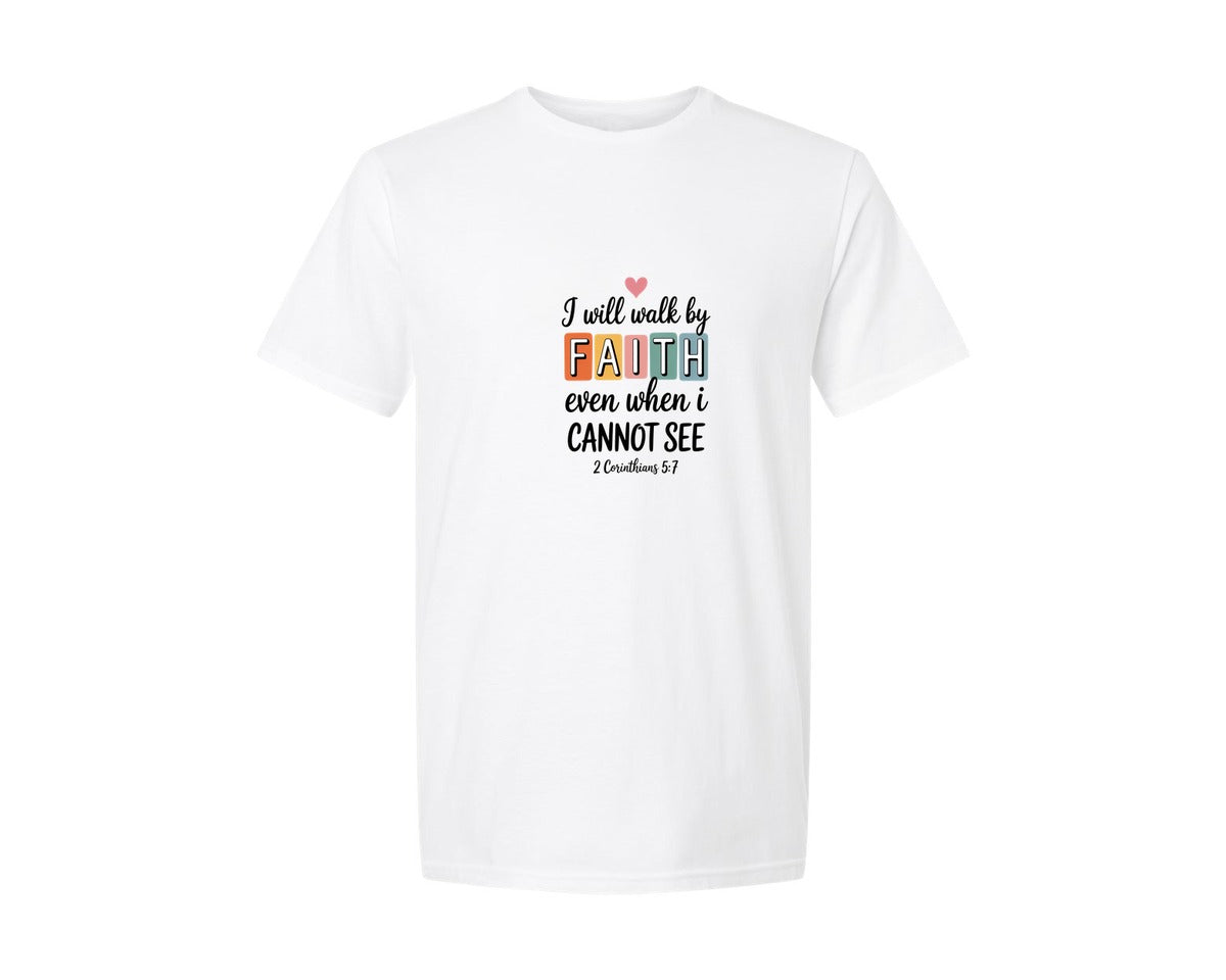 brand:Generic|color:White|Boho Christian Walk By Faith Graphic T-Shirt