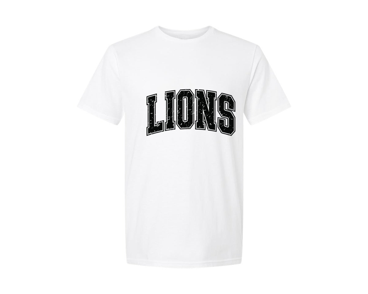 brand:Generic|color:White|Retro Lions Distressed Varsity Lion Graphic T-Shirt