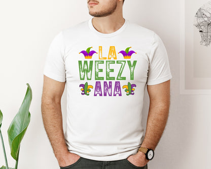 brand:Bella Canvas|color:White|La Weezy Ana Design Mardi Gras Graphic T-Shirt