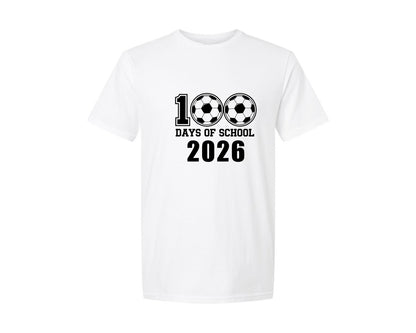 brand:Generic|color:White|100 Days Soccer School 2026 Graphic T-Shirt