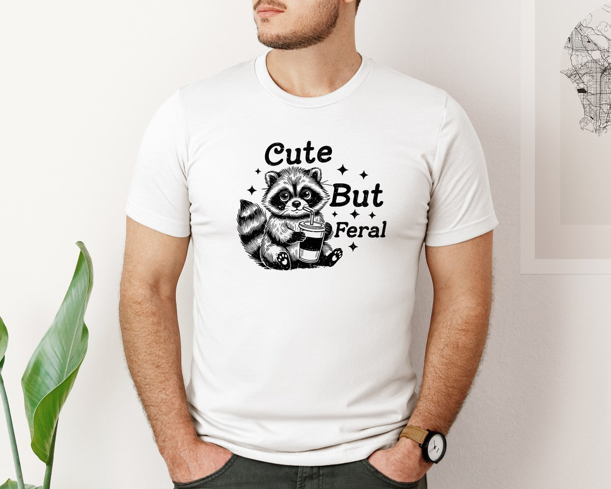 brand:Bella Canvas|color:White|Cute But Feral Funny Graphic T-Shirt