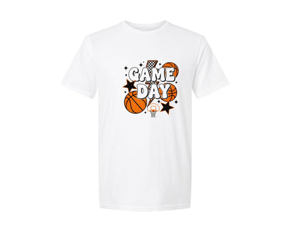 brand:Generic|color:White|Glitter Basketball Game Day Graphic T-Shirt