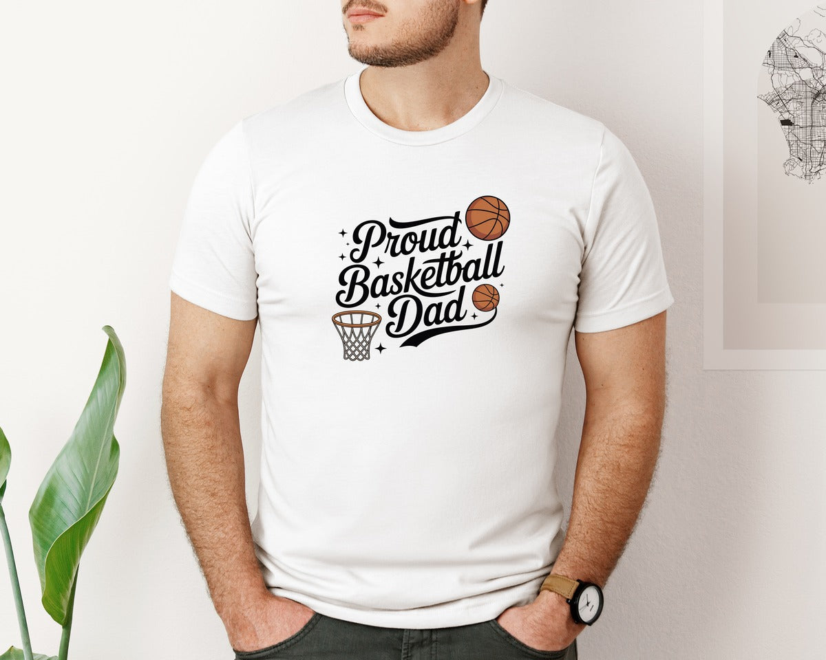 brand:Bella Canvas|color:White|Proud Basketball Dad Graphic T-Shirt