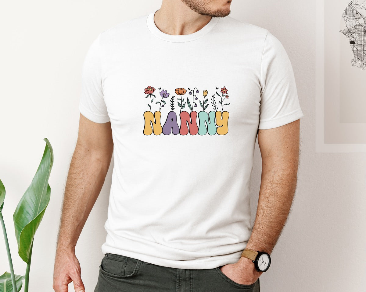 brand:Bella Canvas|color:White|Nanny Flower Grandma Mothers Day Graphic T-Shirt
