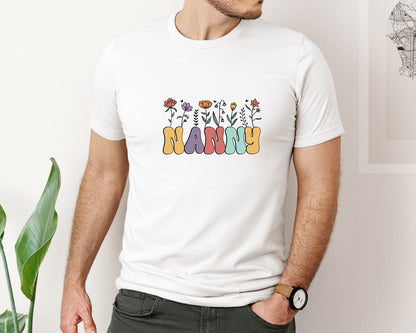 brand:Bella Canvas|color:White|Nanny Flower Grandma Mothers Day Graphic T-Shirt