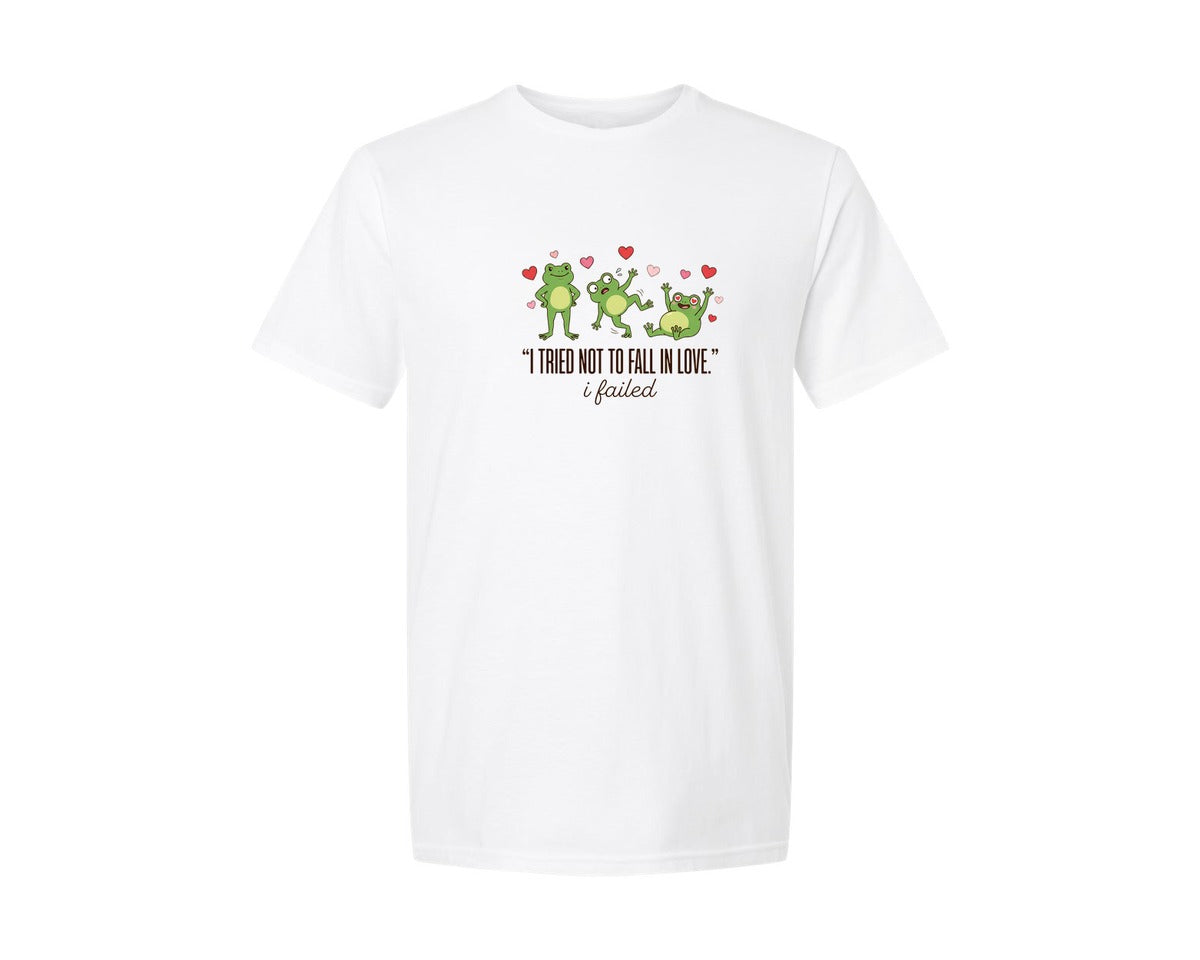 brand:Generic|color:White|I Tried Not To Fall Frog Valentine Graphic T-Shirt
