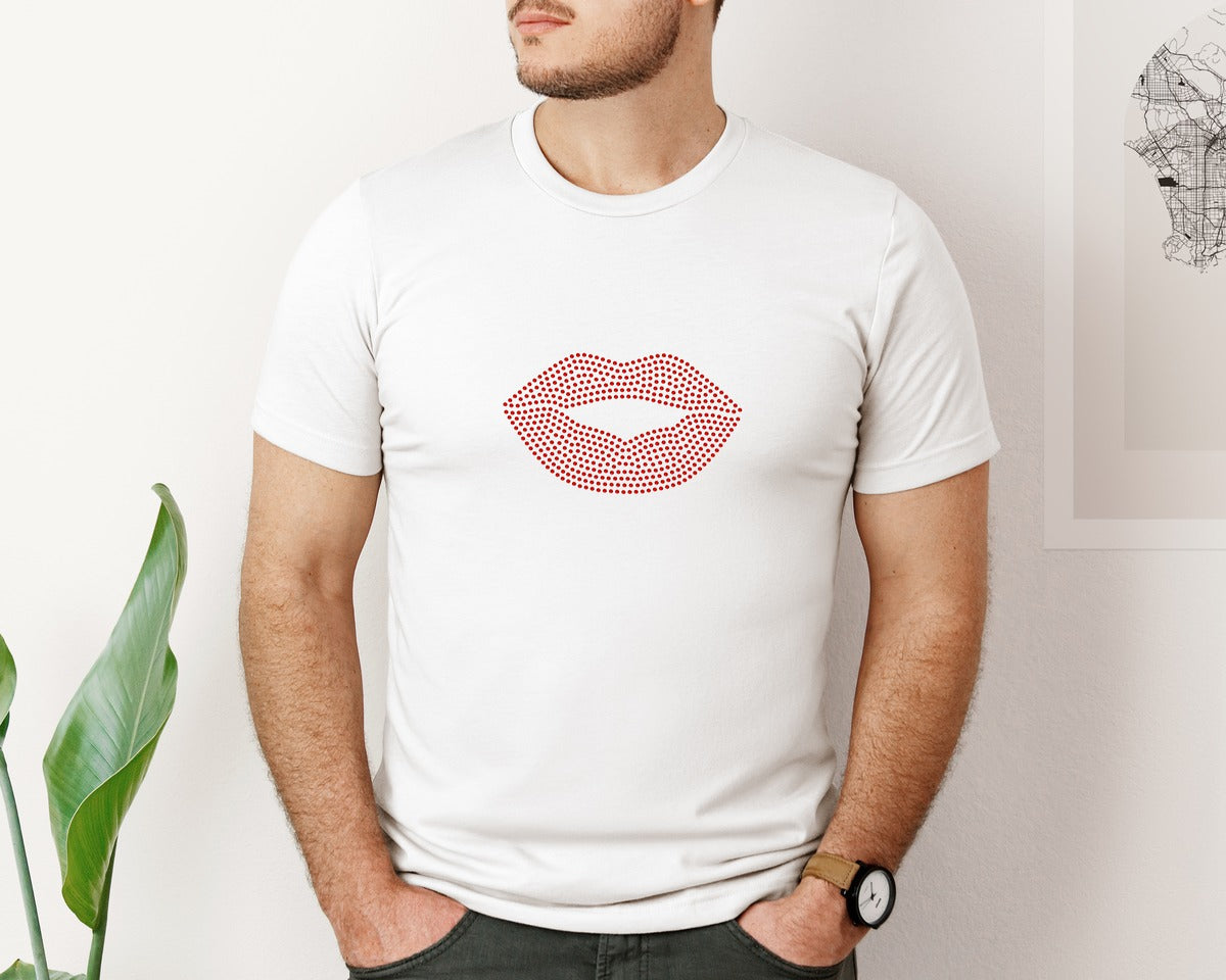 brand:Bella Canvas|color:White|Lips Rhinestone Template 7 Graphic T-Shirt