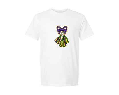 brand:Generic|color:White|Coquette Tassel Mardi Gras Graphic T-Shirt