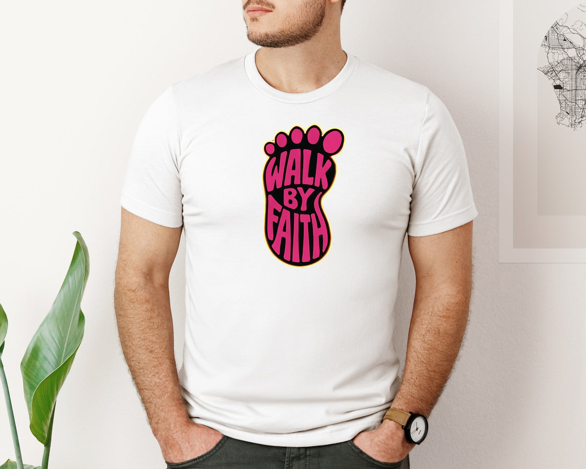 brand:Bella Canvas|color:White|Walk By Faith Christian Graphic T-Shirt