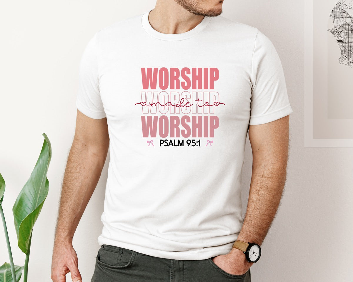 brand:Bella Canvas|color:White|Made To Worship Christian Valentine Graphic T-Shirt