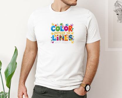 brand:Bella Canvas|color:White|Color Outside The Lines Autism Awareness Graphic T-Shirt