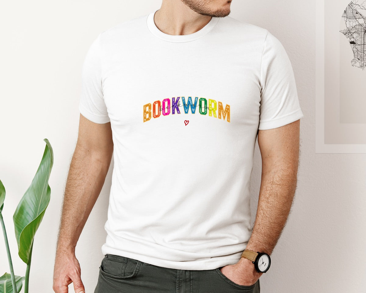 brand:Bella Canvas|color:White|Retro Bookworm Teacher Book Reading 2 Graphic T-Shirt