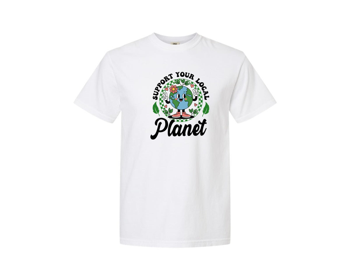 brand:Comfort Colors|color:White|Earth Day Support Your Local Planet 2 Graphic T-Shirt