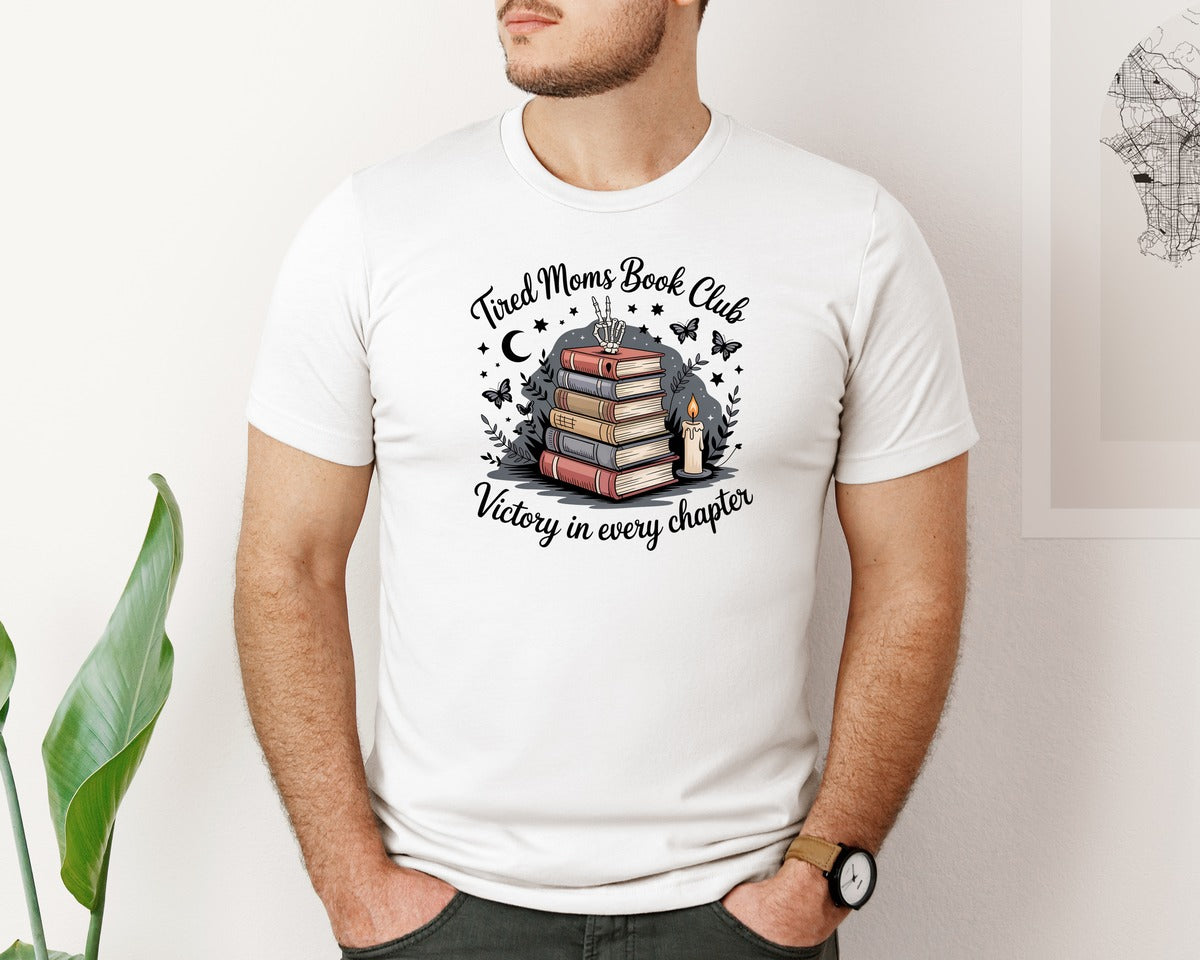 brand:Bella Canvas|color:White|Funny Tired Moms Book Club Shirt Bookis Graphic T-Shirt