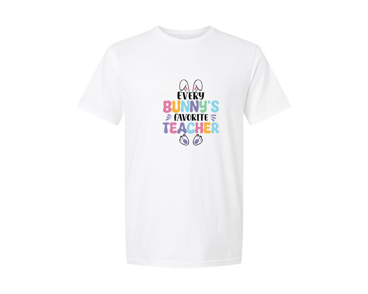 brand:Generic|color:White|Every Bunnys Favorite Teacher Easter 9 Graphic T-Shirt
