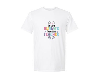 brand:Generic|color:White|Every Bunnys Favorite Teacher Easter 9 Graphic T-Shirt