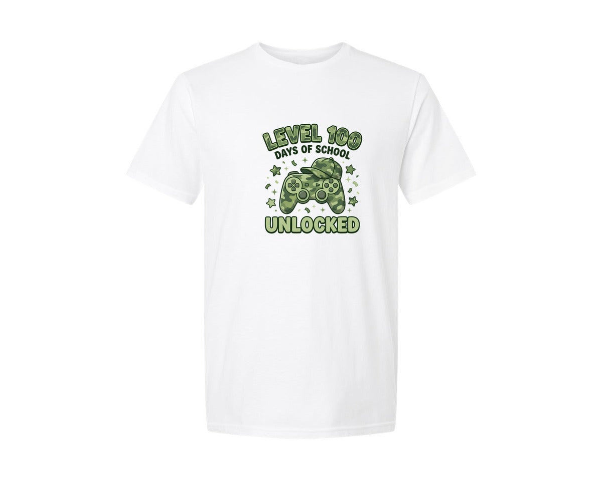 brand:Generic|color:White|Level 100 Days Of School Unlocked 15 Graphic T-Shirt