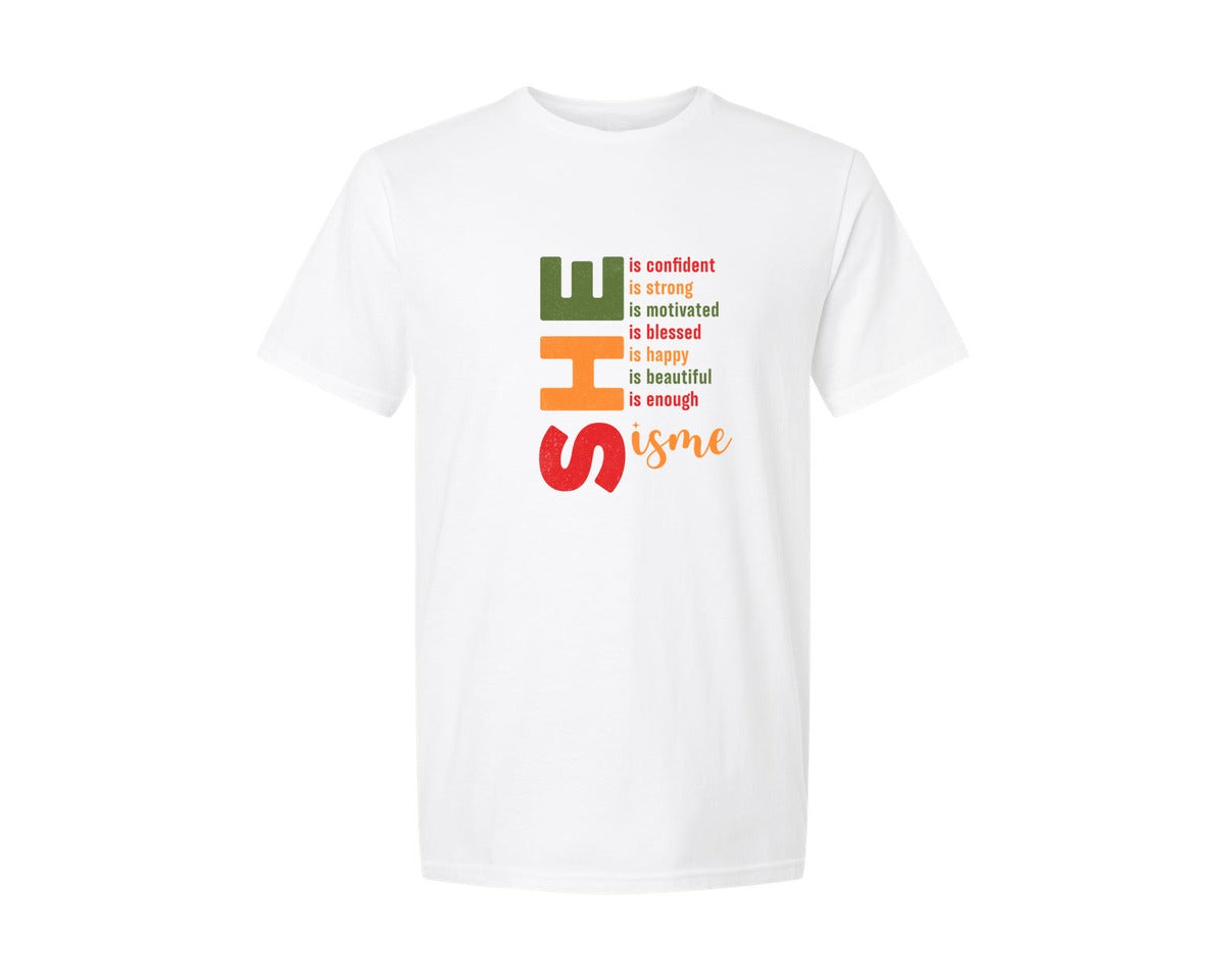 brand:Generic|color:White|She Is Confident Strong Black Girl Graphic T-Shirt