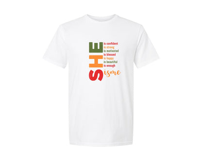 brand:Generic|color:White|She Is Confident Strong Black Girl Graphic T-Shirt