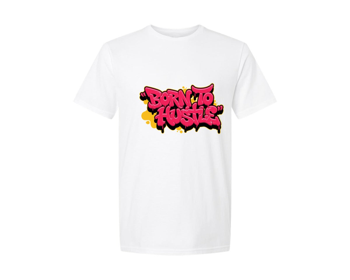 brand:Generic|color:White|Born To Hustle Graffiti Shirt Design Graphic T-Shirt